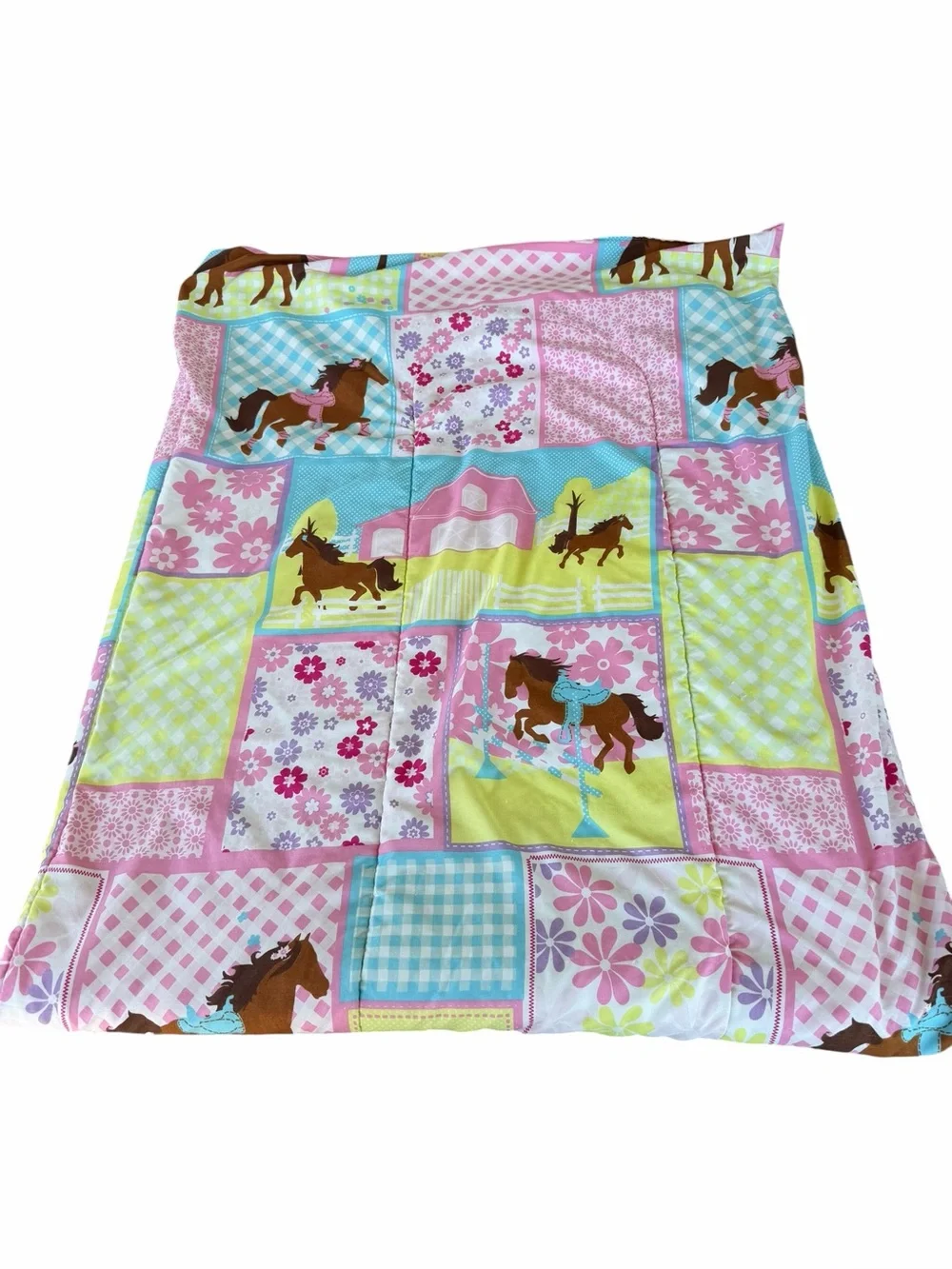 Y2K Circo Pretty Horses Pink Patchwork Pony Barn Polkadot Twin Comforter READ